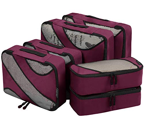 Eono by Amazon - Set di 6 Organizer per Valigie Organizzatori da Viaggio Sistema di Cubo di Viaggio Cubo Borse di Stoccaggio Luggage Packing Organizers Travel Packing Cubes, Borgogna