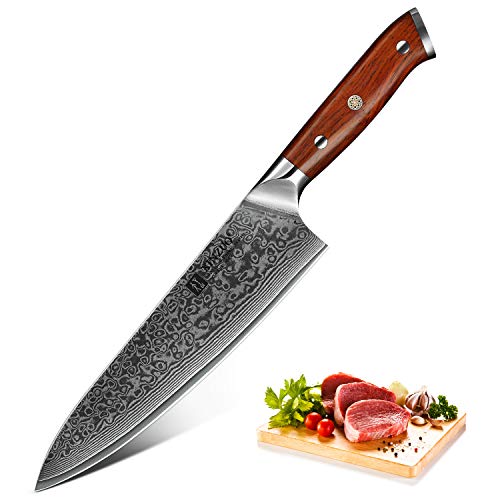 XINZUO Coltello da Cucina Damasco Coltelli da Chef 21cm Professionale Giapponese Acciaio da 67 Strati con Manico in Palissandro - Yu Serie