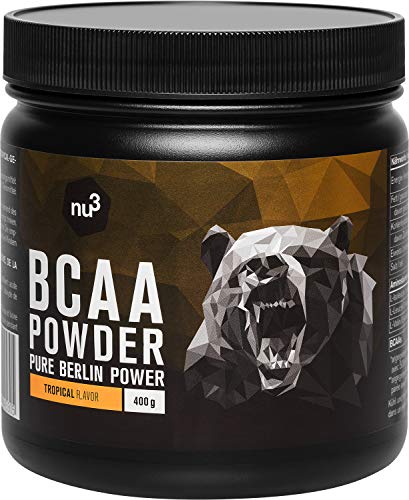 nu3 BCAA Powder Tropical - 400 g di polvere di BCAA - Sapore fruttato tropicale - con un rapporto aminoacidico ottimale di 2:1:1 - per gli atleti di bodybuilding e di resistenza - 100% Vegano