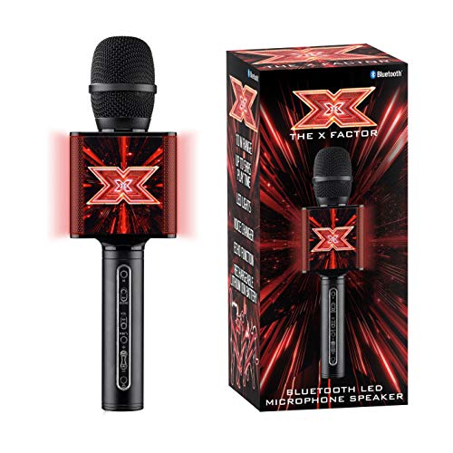 The X Factor- Karaoke-Altoparlante Microfono con Bluetooth, luci LED, Eco e commutatore vocale, XF2, Colore Nero, L26.5cm x W8cm x D8cm / Box Size: H 27.5cm x D 8.5, TY6013