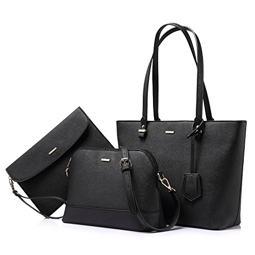 Borsa Donna Borsa Tracolla Borse a Mano Donna Moda Elegante 3 pezzi grande capacità Nero