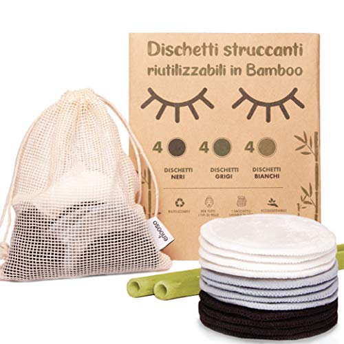 12 Dischetti Struccanti Lavabili in Bambù - Morbide Salviette Struccanti Viso Occhi Riutilizzabili + Sacchetto Lavaggio - Pulizia Make Up Enooso