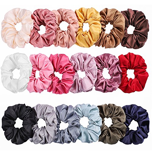 Whaline 18 Pezzi Elastici per Capelli in Raso, Capelli Fasce Ropes Hair Scrunchies Bobbles Ponytail Holder Legami dei Capelli Accessori per Donne Ragazze, 18 Colori