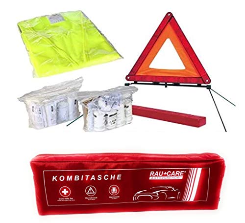 Cassetta del pronto soccorso, per automobile, con gilet e triangolo, rosso, conforme a DIN 13164