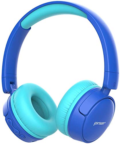 Cuffie Bluetooth per bambini gorsun con regolatore di volume 85dB, Cuffie Bluetooth senza fili per bambini con microfono, Cuffie per bambini over-ear stereo bluetooth pieghevoli blu