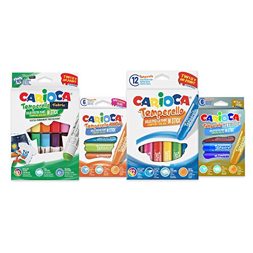 Carioca Set Temperello | Kit Tempere Solide per Bambini in Stick per Dipingere e Colorare, Tempere per Carta, Cartoncino, Legno e Tessuti, Colori Assortiti, 34 Pezzi