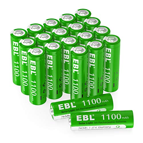 EBL AA Batterie Ricaricabili, 1.2V 1100mAh Alta Capacità Ni-MH AA Pile Ricaricabili per Luci Giardino Solari, Confezione da 20 pezzi