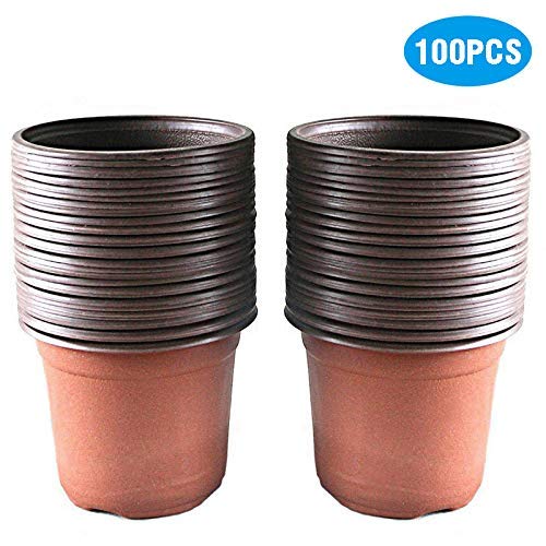 KINGLAKE 100 vasi di plastica per Piante, Fiori e per la Semina, di 10 cm di Diametro, Perfetti per Il Giardinaggio