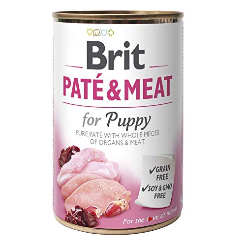 Brit Scatolette Umido per Cani Cuccioli e Le Loro Madri - Patè e Carne - Grain Free - Confezione da 6 scatolette x 400 gr