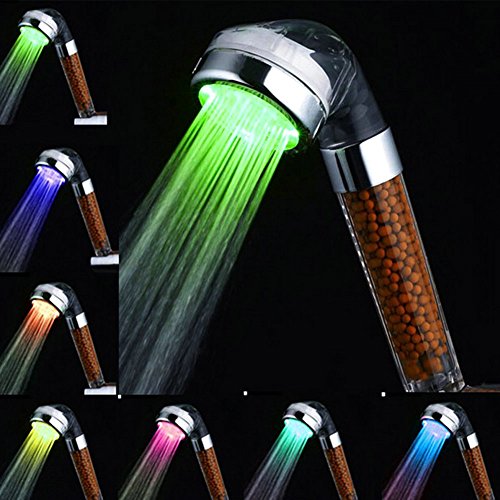 Amison - Soffione doccia a LED, cambia colore, a risparmio idrico, 7 colori, automatico, ad alta pressione, con filtro Anion