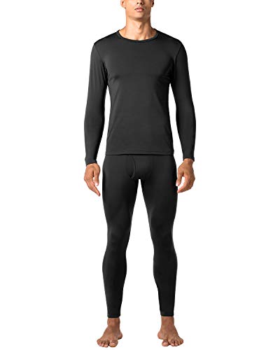 LAPASA Uomo Set Intimo Termico - Ti Tiene al Caldo Senza Stress- T-Shirt Maniche Lunghe & Pantaloni Invernali Lightweight M11 (Large, Nero(Medio Spessore))