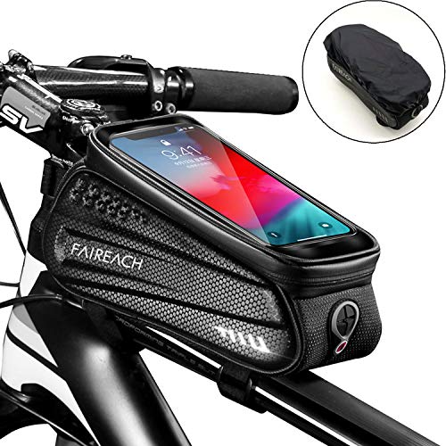 Faireach Borsa Bici Telaio con Supporto per Telefono, Custodia per Cellulare Impermeabile con per Il Ciclo con Finestra Touch Screen, per iPhone Samsung Smart Phone Fino a 6,5