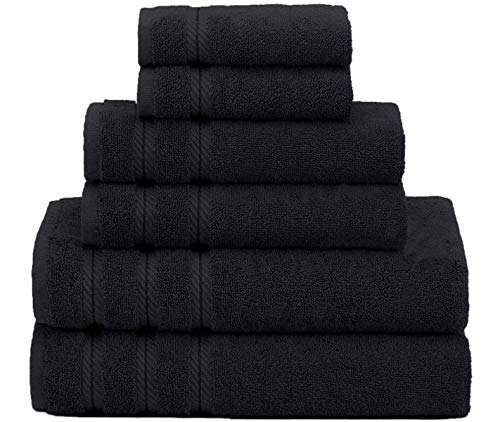 CASA COPENHAGEN Bella Luxury Hotel & Spa Quality 600 GSM cotone egiziano, 6 pezzi set di asciugamani turco, include 2 asciugamani da bagno, 2 asciugamani, 2 salviette, nero scuro