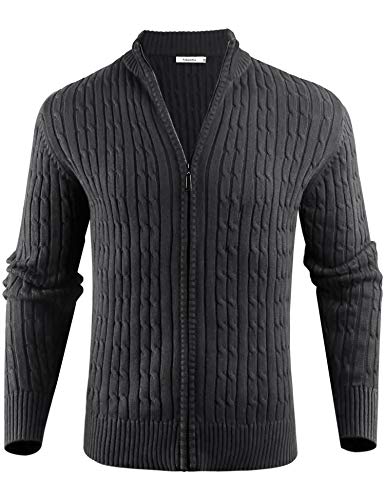 Sykooria Cardigan da Uomo in Maglia Cardigan Manica Lunga con Zip Scollo a V Grigio Scuro XL