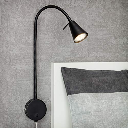 Briloner Leuchten - Lampada da letto a LED con braccio flessibile, interruttore on/off, 4 Watt, 400 lumen, 3000 Kelvin, in metallo, di colore nero