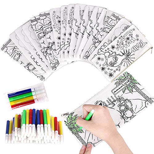 Faburo 32pz Kit | 16 Astucci da Colorare + 16 Colori Penne, Bustine da Colorare  Penna Colorata per Bambini, Sacchettini per Feste e Compleanni per Bambini Gadget Compleanno Astuccio per Natale