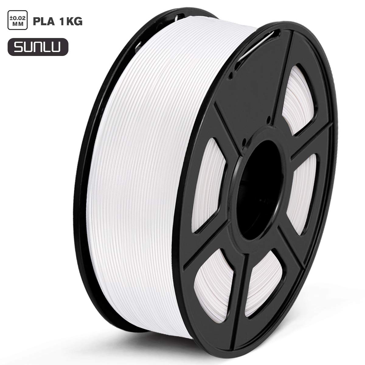 SUNLU Filamento PLA 1.75, Stampante 3D PLA Filamento 1kg Spool Tolleranza del diametro +/- 0,02 mm,PLA Bianco