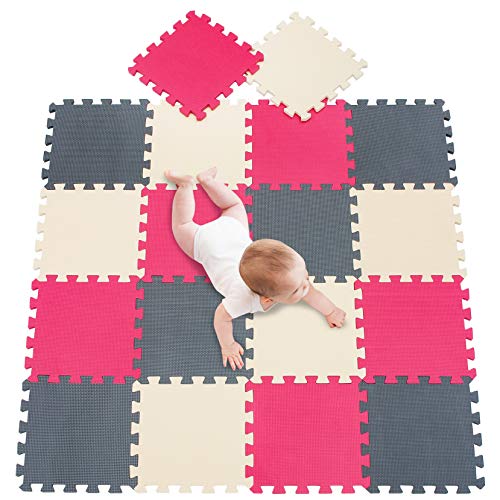 meiqicool Tappeto Puzzle per Bambini Eva Tappetino Piscina Gioco Casa Palestra Set | Morbido Colorato Tappetini Puzzle Giochi per Neonati Rosso Beige e Grigio 091012