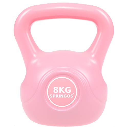 SPRINGOS Kettlebell - Kettlebell da donna, per sollevamento pesi, attrezzatura sportiva, fitness, allenamento di peso muscolare, allenamento di forza (rosa 8 kg)
