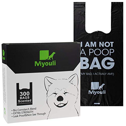 Miyouli - Sacchetti biodegradabili per ceca, 300 pezzi, extra spessi, colore: Nero