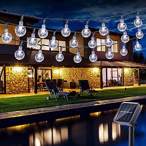 Catena Luminosa Esterno, BrizLabs 6.5M 30 LED Cristallo Luce Stringa solari 8 Modalità Impermeabile Luci Decorazione per Giardino, Prato, Albero, Matrimonio, Festa (Bianco Freddo)