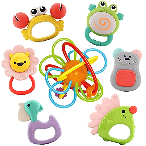 Nene Toys - 7 pezzi Discovery Animals Set Sonagli e Massaggiagengive per Bambini Senza BPA con Gioco di Anelli per Dentizione Premium