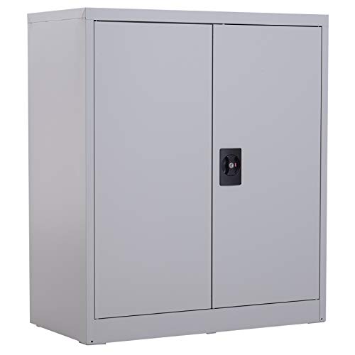 Vinsetto Armadietto Mobile Ripiano Regolabile Chiusura di Sicurezza per Casa Ufficio Garage Acciaio 80x40x92.5cm Grigio