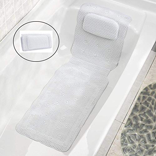 JinSu Cuscino di Vasca da Bagno, Tappetino per Vasca da Bagno con Cuscino, Antibatterico Foamed PVC Cuscino con Ventose Antiscivolo, Accessorio da Vasca (125 * 36CM)