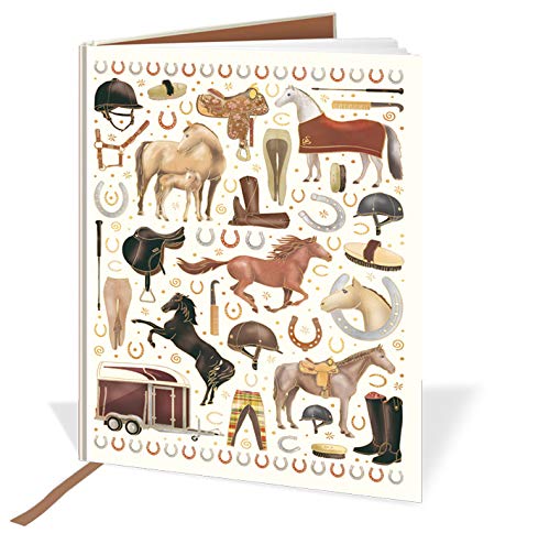 Quaderno formato A4, con copertina rigida, motivo cavalli e cavalli, 120 pagine, a righe e nastro di seta, dimensioni 297 mm x 210 mm