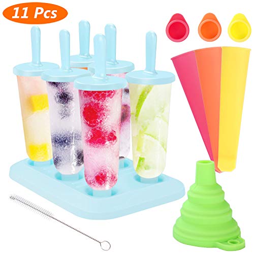 Stampi Ghiaccioli, Stampi per gelato, Riutilizzabile 6 Produttori di Ghiaccioli, 3 Stampo in Silicone, Spazzola di Pulizia e Imbuto Pieghevole, DIY Stampi Gelato