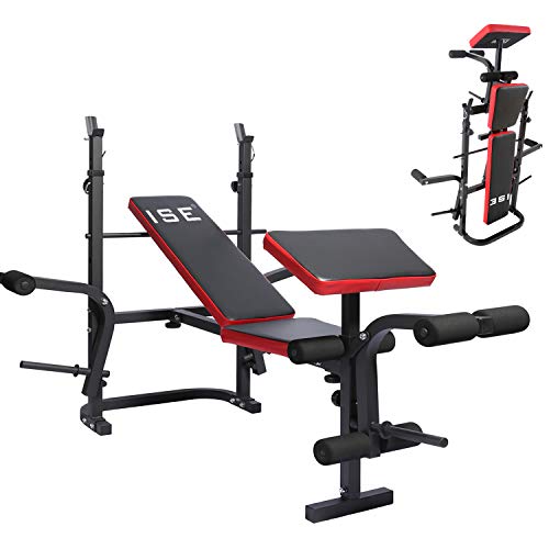 ISE Panca Pesi Pieghevole con Schienale Regolabile & Supporto Bilanciere, Multifunzione Fitness Palestra in Casa,Allenamento per Butterfly Arms, Curl Legs, Support Curl, Max. 150 kg, SY-5430B