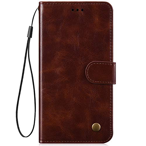 JCKHM Compatibile con Huawei Honor 8C Custodia Pelle Cover a libro Portafoglio Flip Case [Custodia in pelle tinta unita retrò con cordino] 360 gradi Anteriore e posteriore PU Cover Morbido,marrone