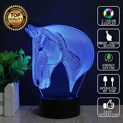 luce di notte del calcio 3D LED, lampada visiva dell'illusione ottica 3D 7 Cambiare colore Touch & Remote USB tavolo regalo giocattoli decorazioni (cavallo)