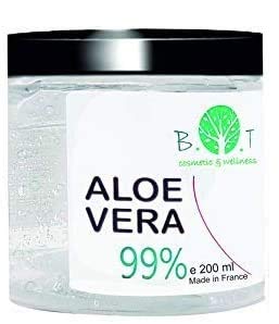 Gel di Aloe Vera Fresca 99% 200 ml. Doposole, Antibatterico, Antisettico, Idratante, Dopobarba. Aiuta in caso di Prurito del Cuoio Capelluto, Forfora, Acne, Cicatrici, Pelle Secca