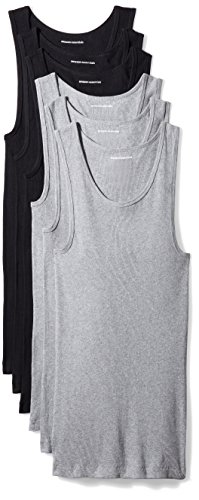 Amazon Essentials 6-Pack Tank Undershirts Camicia, Nero (Black/Heather Grey), Medium