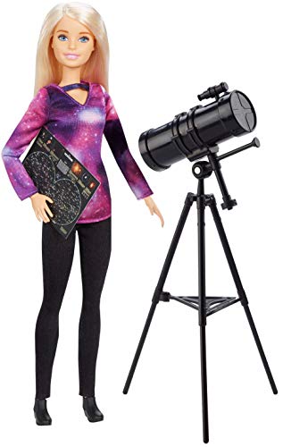 Barbie- Carriere Astrofisica Bambola Bionda con Telescopio e Accessori, Ispirata a National Geographic, Giocattolo per Bambini 3 + Anni, GDM47