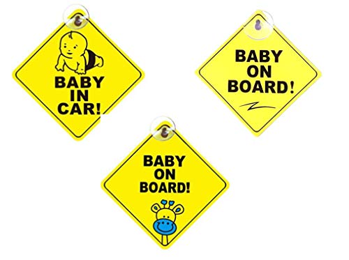 Rmeet Baby on Board Auto Adesivi,Adesivo per Bambino a Bordo 3 Pack Baby on Board Sign per Bambini per Macchina con Ventosa Auto Segnaletica di Sicurezza 5 * 5 Pollici Giallo