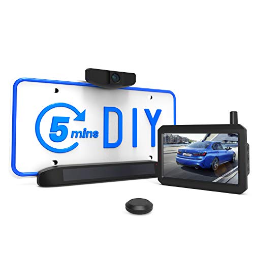 AUTO-VOX Set Telecamera Posteriore Wireless Solare, 5 Minuti DIY Installazione, con Monitor da 5 Pollici, IP68 Impermeabile, Visione Notturna, Retrocamera per veicoli piccole e medie (Solar 1)