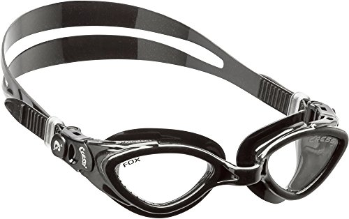 Cressi Fox Goggles Occhialini per Nuoto, Piscina, Triathlon e Sport Acquatici, Nero (Lenti Chiare)