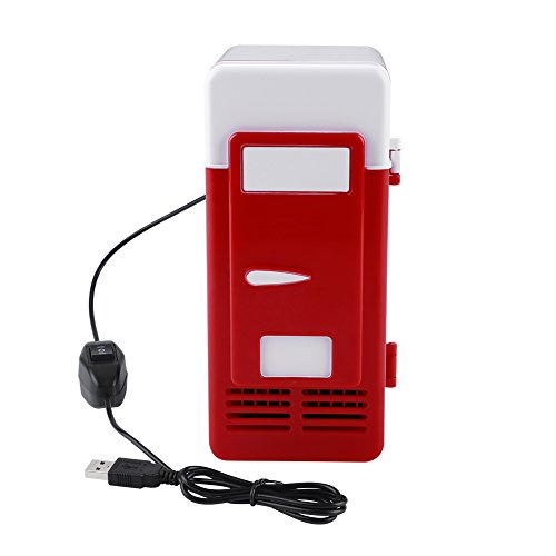 USB Mini Frigo Elettrico Bevanda lattine di Raffreddamento Warmer Frigorifero con Luce LED per Ufficio Desktop PC Auto （Red）