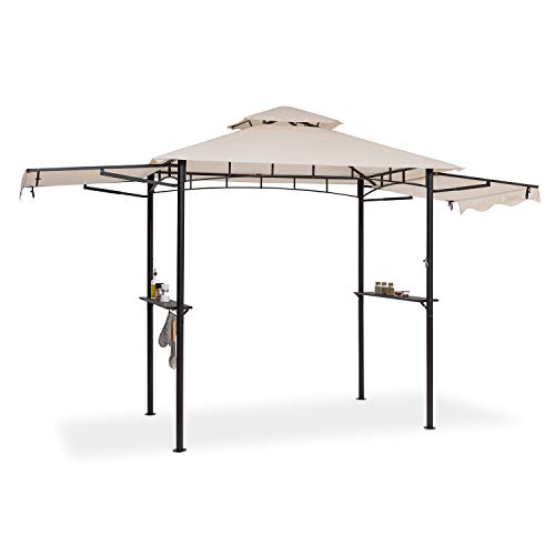 blumfeldt Steakhouse Wings - Gazebo per Barbecue, Dimensioni: 235 x 242 x 145 cm (LxAxP), Parasole/Parapioggia: Poliestere 160g Idrorepellente/Antifiamma, 2 Tettoie Laterali Apribili, Beige