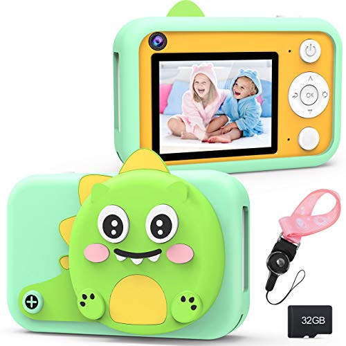 XDDIAS Macchina Fotografica per Bambini, Ricaricabile USB Fotocamera Digitale Selfie con 32G SD, LCD da 2.4 Pollici, Dual Lens Camera Regalo di Compleanno per Ragazzi Ragazze(Verde)