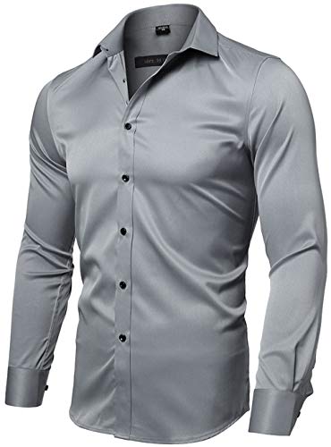 INFLATION Camicia Elastica Uomo, Manica Lunga, Slim Fit, Casual/Formale Sia Disponibile, più Colori tra Cui Scegliere
