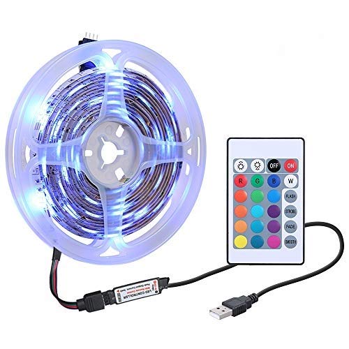 Striscia LED, Tickas 1M striscia luminosa DC5V 0,6 W 60 LED RGB, striscia LED cambia colore con alimentatore USB telecomandato, 16 colori, per camera da letto, feste e decorazioni
