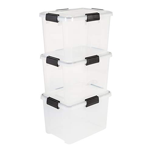 Iris Ohyama, set di 3 scatole di immagazzinaggio / scatole ermetiche - Air Tight Box - AT-SD, plastica, trasparente, 20 L, 39 x 29 x 26 cm