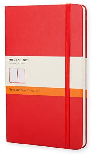 Moleskine Classic Notebook, Taccuino a Righe, Copertina Rigida e Chiusura ad Elastico, Formato Large 13 x 21 cm, Colore Rosso Scarlatto, 240 Pagine
