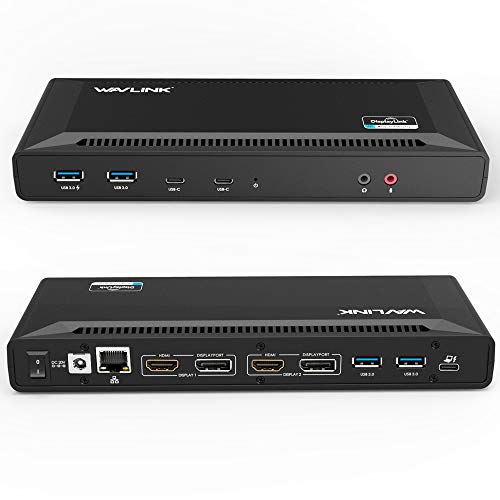 WAVLINK USB C Docking Station Universale Alimentatore da 60 W Supporta Doppie uscite Video 4K (DisplayPort e HDMI, Gigabit Ethernet, Audio out e Mic in, 4 Porte USB 3.0 e 2 USB C)