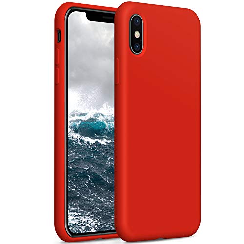 YATWIN Compatibile con Cover iPhone X 5,8'', Compatibile con Cover iPhone XS Silicone Liquido, Protezione Completa del Corpo con Fodera in Microfibra, Rosso