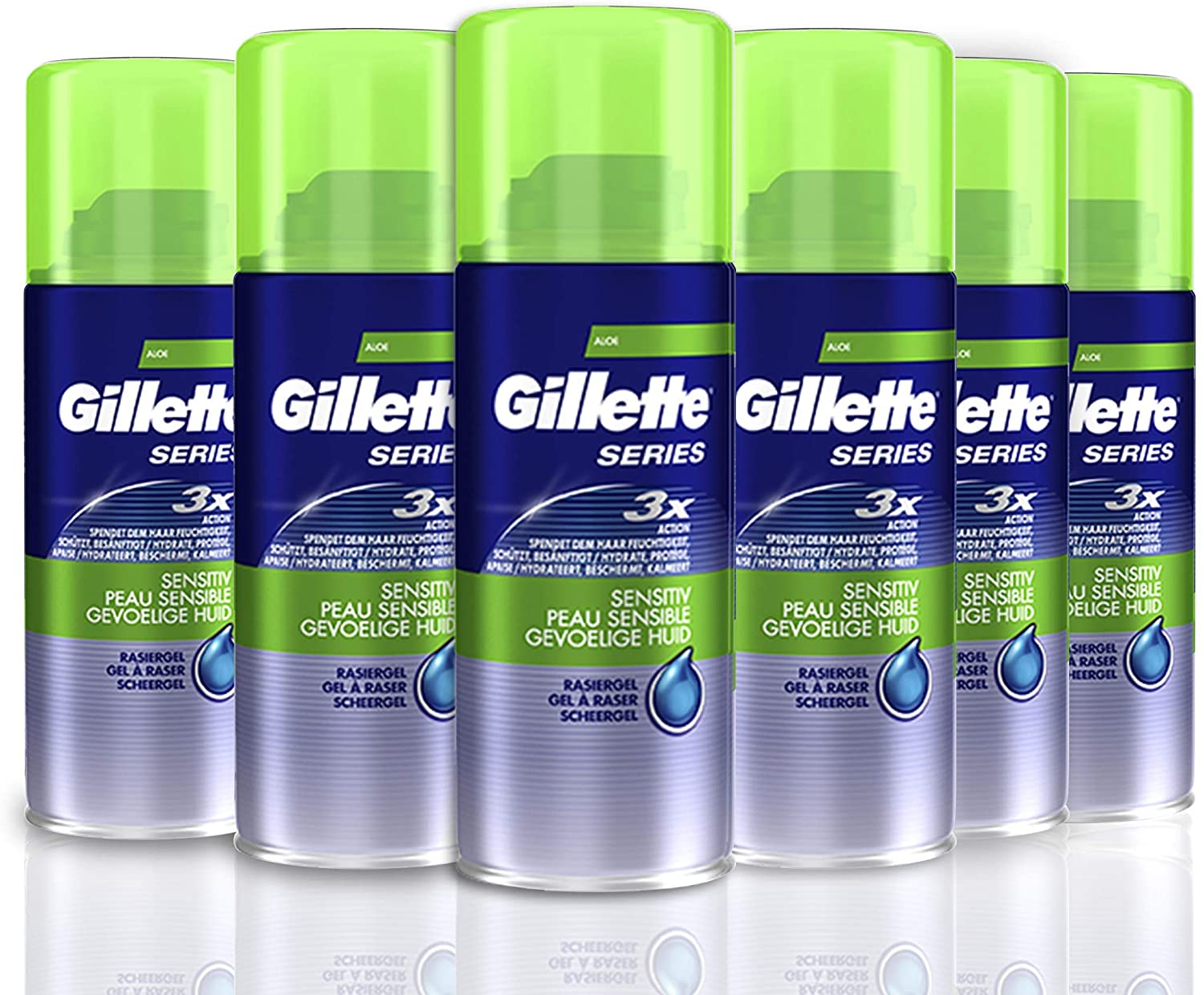 Gillette Series Pelli Sensibili Gel da Barba, Pacco da 6 x 75 ml, Formato da Viaggio