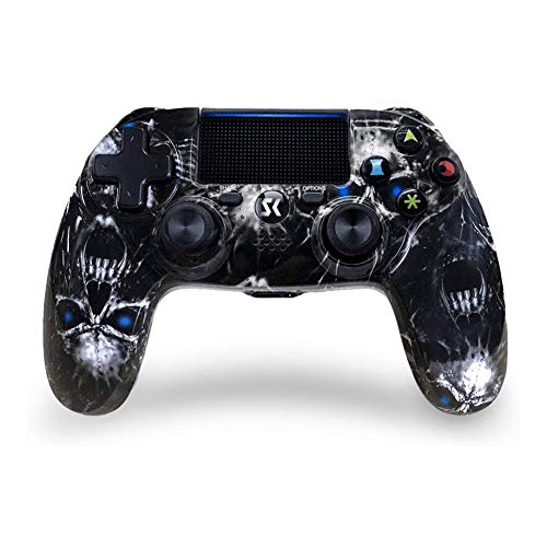 Controller PS4 Joystick Playstation 4 Controller di Gioco Wireless Bluetooth Controller di Gioco a Doppia Vibrazione PS4 con Touchpad Joystick di Alta Precisione per PlayStation 4 (Blue Skull)